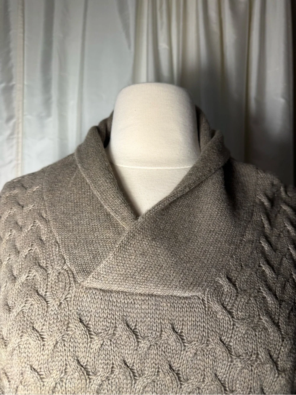 Soft Cotton Mens Banana Republic Shawl Collar Cable Knit Sweater in Taupe